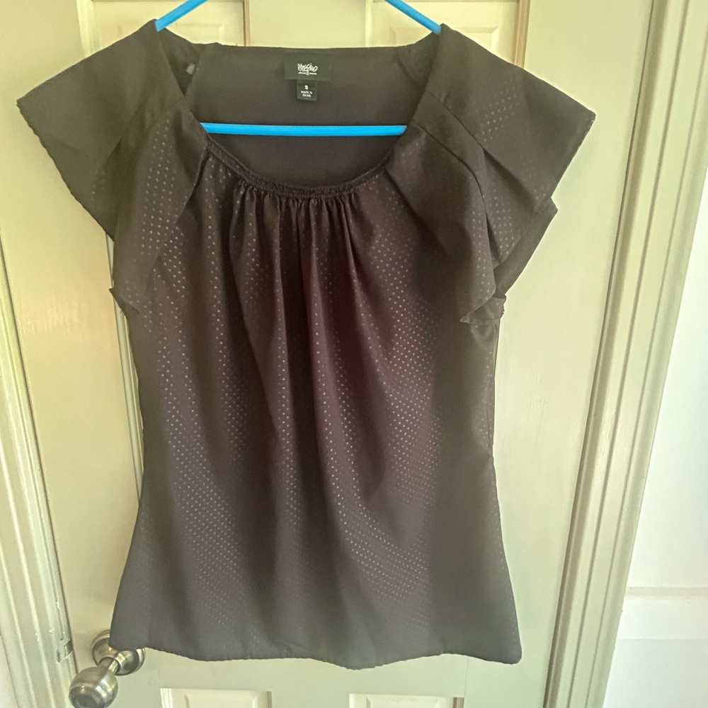 Mossimo Gray Ruffled Cap Sleeve Blouse